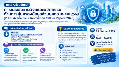 การแข่งขันงานวิจัยและนวัตกรรมด้านการคุ้มครองข้อมูลส่วนบุคคล ประจำปี 2569 (PDPC Academic & Innovation Call for Papers 2026)